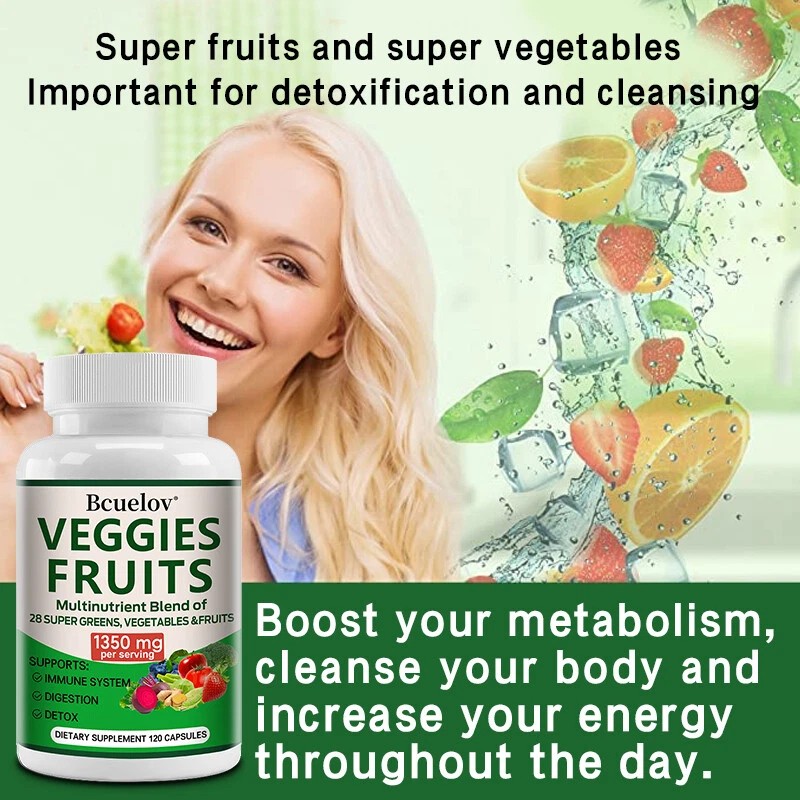 BCUELOV Organic Fruit Vegetable Supplement Gut Flora Boost Metabolism 120