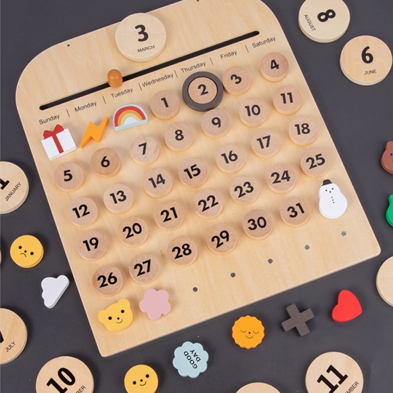 Children Wooden Calendar Perpetual Wall Calendar Early Educational Toy Gift