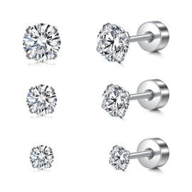 ‌AVYRING 20g Silver Flat Back Stud Earrings with CZ Hypoallergenic Stainless Steel Helix Cartilage Second Hole Earrings Studs for Women Men All Day Comfort