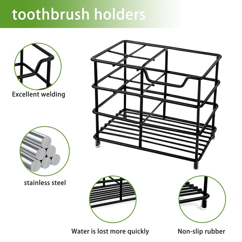 YOLCAR Toothbrush Holder for Bathrooms, 4 Slots Black Stainless Steel
