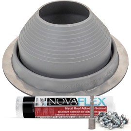 Fasteners Plus #7 Round Silicone Metal Roof Pipe Flashing Boot Kit - Fits 6"- 11" Pipe OD - Includes Flashing, NovaFlex Sealant & Roofing Stitch Screws - Gray (Made in USA)
