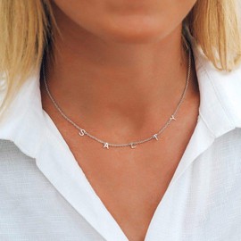 Pura Vida 14" Silver Salty Letter Charms Choker Necklace - Brand Charm Design - 3" Extender