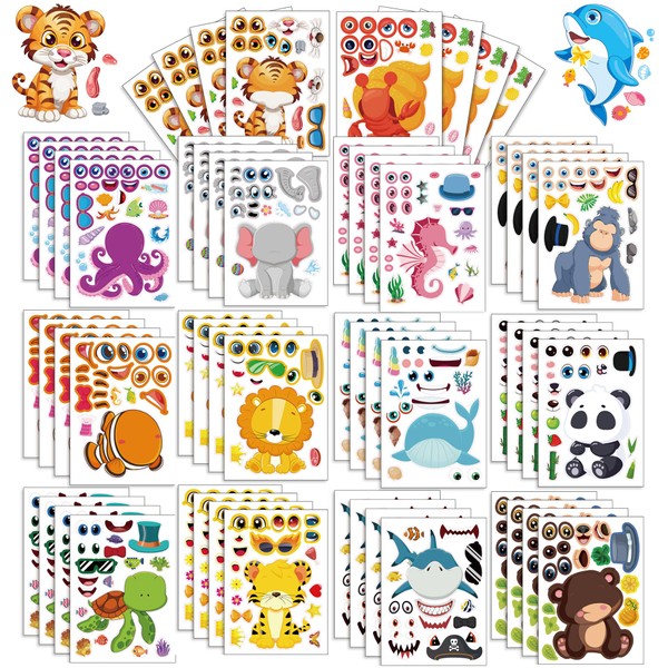 42 Sheets Make Your Own Ocean&Safari Animals Stickers Make A
