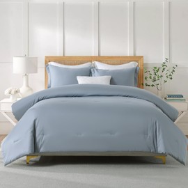 SahSahCasa Queen Comforter Set, Fluffy Comforter Bedding Set, 100% Cotton Comforter, Solid Color Comforter, Lightweight Quilted Comforter for Queen Size Bed, 90" × 90", 3pcs, Down Alternative, Blue