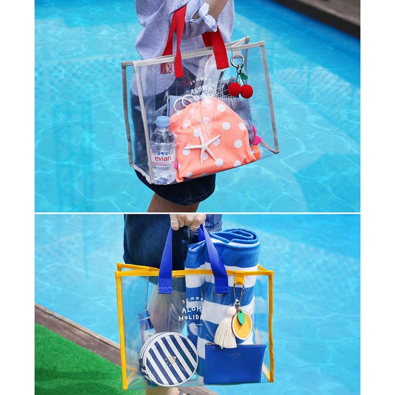 2 PC/SET 夏のハンドヘルドビーチバッグPVC透明な水泳バッグ ハンドヘルドビーチバッグ ポータブル衣料品保管バッグ 旅行ハンドバッグ