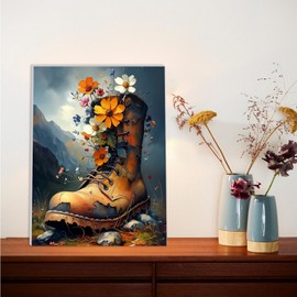 Lxmsja Flowers Boot Paint by Numbers Kit for Adults, Acrylic Fantasy Landscape Paint by Numbers for Adults Beginner, DIY Craft Supplies Oil Painting Kits for Home Wall Decor 12x16 inch (Framed)