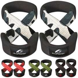 Trend Changer Figure 8 Lifting Strap Padded Deadlift Straps Heavy Duty Weight Lifting Straps Strongman Axle Bar Straps Weightlifting Wrist Wraps (Small (Upto 6.0'' Wrist Circumference), Gray Camo)