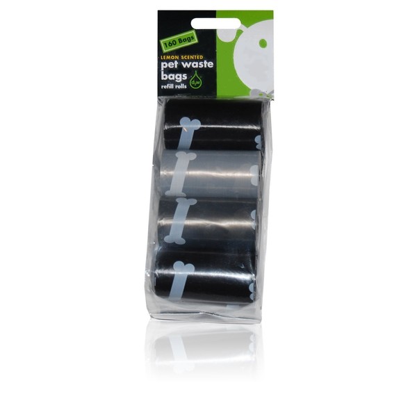 Lola Bean International Waste Pick Up Bags - 8 Refills Rolls - 160ct Black & Gray Bags Scented