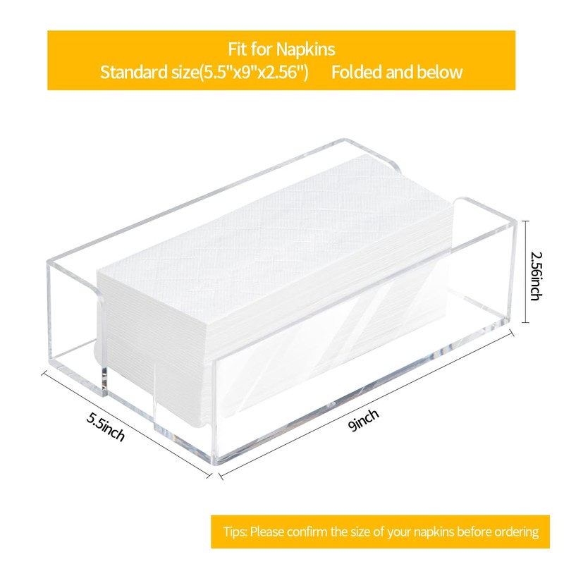 Acrylic Napkin Holder, Clear Modern Design, Countertop Napkins Dispenser, Flat