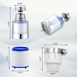 Pack of 3 Tap Filters, Filter for Tap, Pure Crystal Water Filter with 14 Filters and Adapters x 3 for Kitchen Sink, 360° Shower Filter, Bathroom at Home