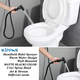 Black Handheld Bidet Sprayer for Toilet Warm Water, WiPPhs Stainless Steel Bidet Hand Held Sprayer with Brass Hot and Cold Mixing Valve, WI9138BK