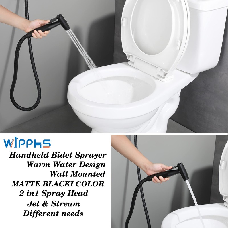 Black Handheld Bidet Sprayer for Toilet Warm Water, WiPPhs Stainless