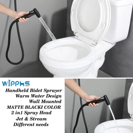 Black Handheld Bidet Sprayer for Toilet Warm Water, WiPPhs Stainless Steel Bidet Hand Held Sprayer with Brass Hot and Cold Mixing Valve, WI9138BK