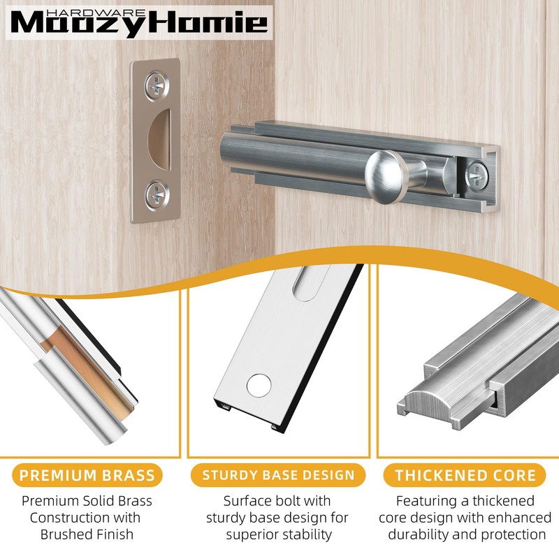 MaozyHomie 4 Inch Solid Brass Surface Bolt, Heavy Duty Concealed