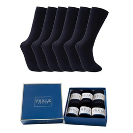 Vkele 6 Pairs Plain Socks Gift Pack or Bulk, Checked, Colourful, Polka Dot, Striped, Business Men’s Crew Socks, Cotton, Size UK 7 - 11.5 / EU 39-46. - black, size: 39-42