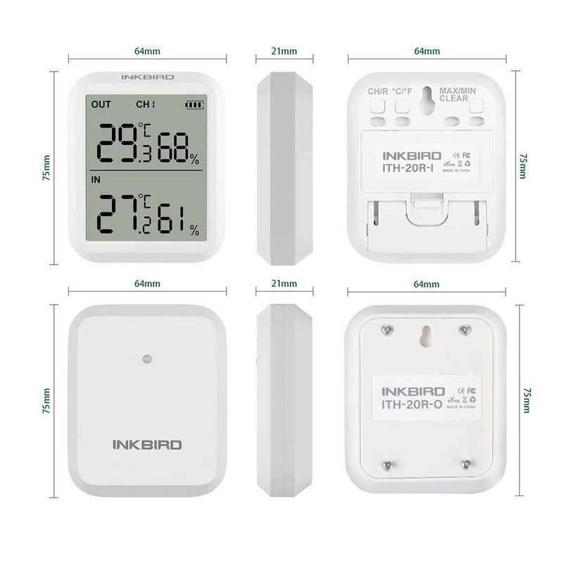 Inkbird ITH-20R Thermometer, Digital Thermometer/Hygrometer, Indoor/Outdoor Wireless Hygrometer, High Accuracy,