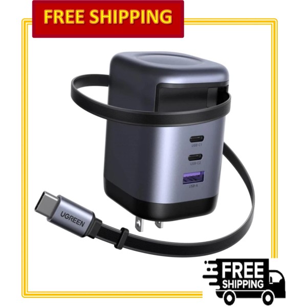 UGREEN GaN 100W USB C Retractable Built-in Cable with 3