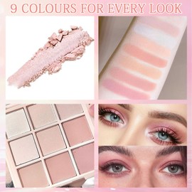 Pink Eyeshadow, 9 Colours Matte Nude Eyeshadow Palette, Pink Eyeshadow Palette Natural Look Eye Shadow Pallets for Women Eye Makeup Nude Eyeshadow Waterproof Eyeshadow