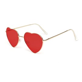 Kelens Heart Sunglasses Men's Polarised Metal Frame, Women's Festival Accessories Sunglasses Heart, UV Protection Sunglasses Heart Shape for Festival, Party, Red Lens