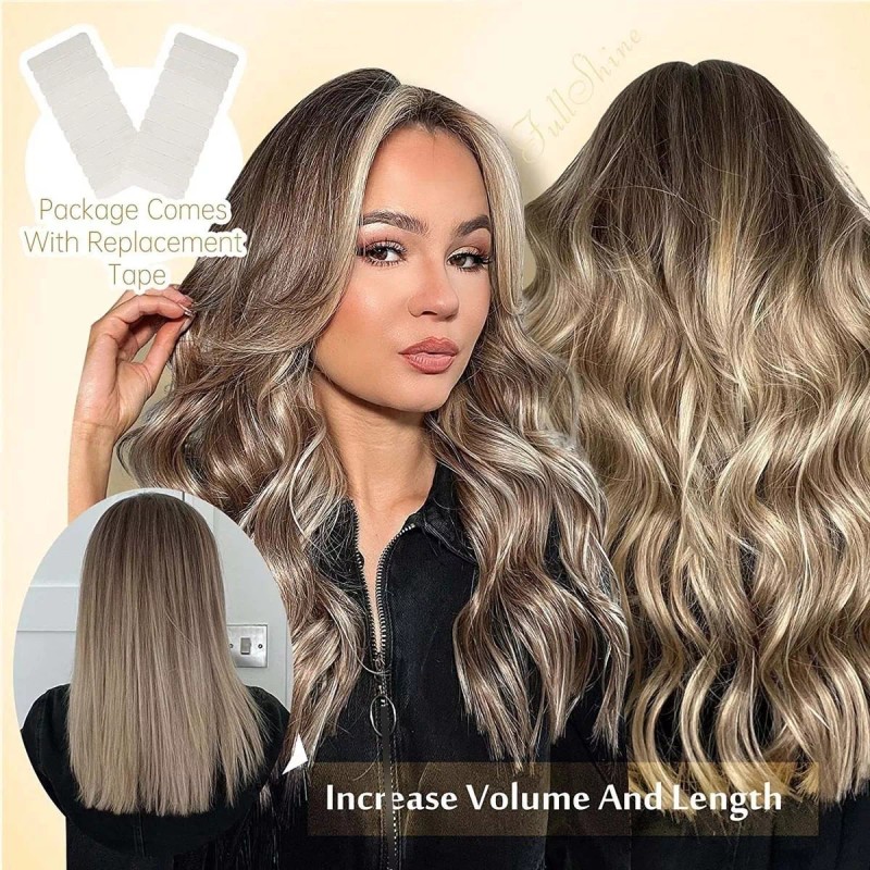 Full Shine Extensiones Cabello Natural 20pz Castaño Medio Con 16in
