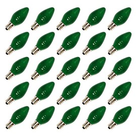25Pack 7 Watt C7 Ceramic Green Incandescent Light Bulb, Candelabra Base