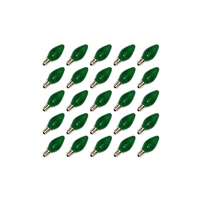 25Pack 7 Watt C7 Ceramic Green Incandescent Light Bulb, Candelabra