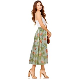 L S U Women Summer Skirt New Floral Designs Elasticated Waist Midi Summer Skirts for Women UK (M-L Green)