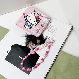 Kawaii Kitty Wallet with A Phone Charm, ID Card Holder Purse Pouch with Buckle, PU Wallet Durable Card Holder Credit Card Holder Money Bag for Students Teens Girls Boys