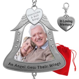 Christmas Bell Ornaments - Angel Wing Loving Memory Photo Ornament - Every Time A Bell Rings an Angel Gets Their Wings - Gift-Storage Bag Included - 3" H