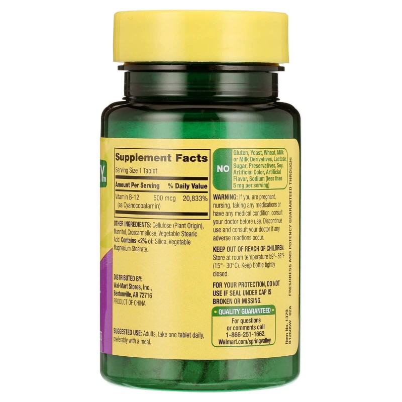 Spring Valley Vitamin B12 Tablets, 500 mcg, 100 Count