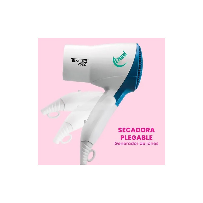 Secadora Cabello Plegable P/viaje Iones Timco Tra-2000 Color Blanco
