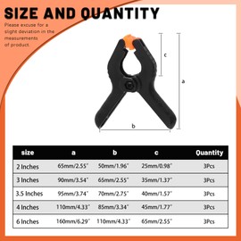 Tanstic 15Pcs Black Plastic Spring Clamps Kit - 2" 3" 3.5" 4" 6" Heavy Duty Backdrop Clips for Woodworking