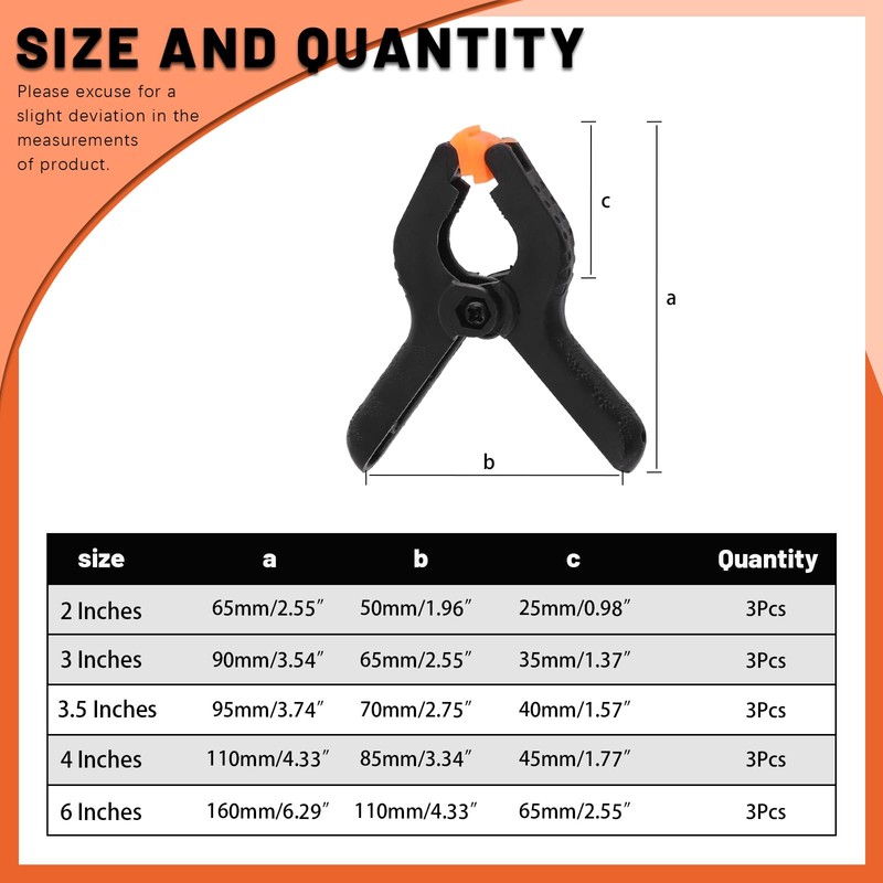Tanstic 15Pcs Black Plastic Spring Clamps Kit - 2" 3"