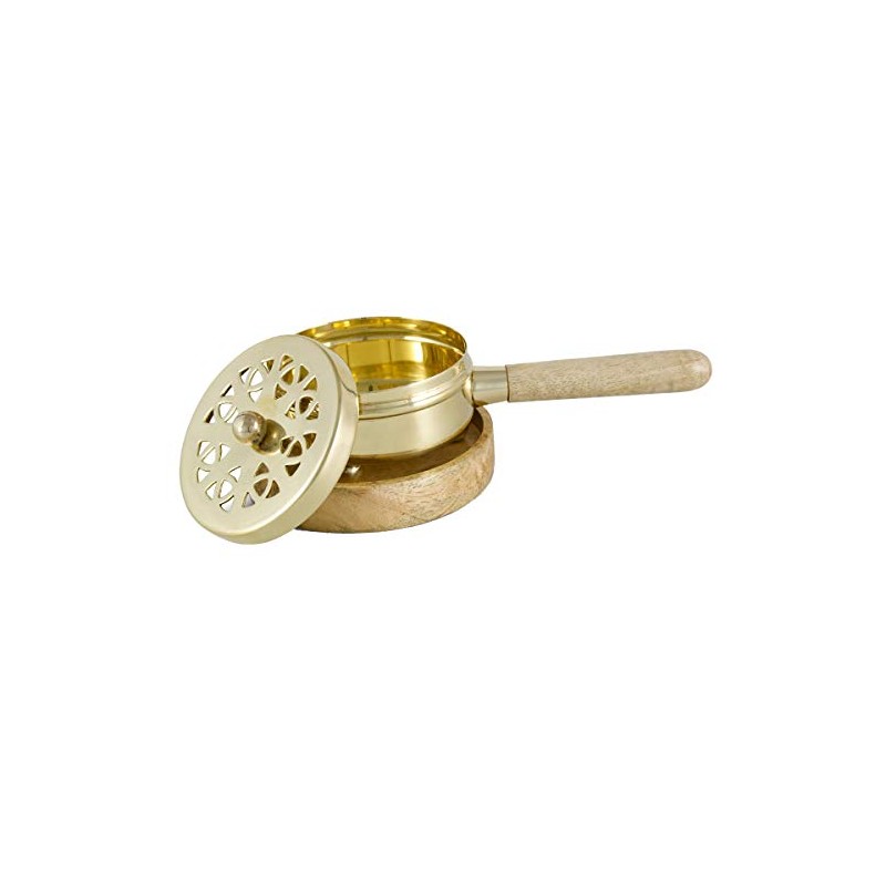 NKLaus 2217 Incense Pan Brass Golg with Wooden Coaster Frankincense