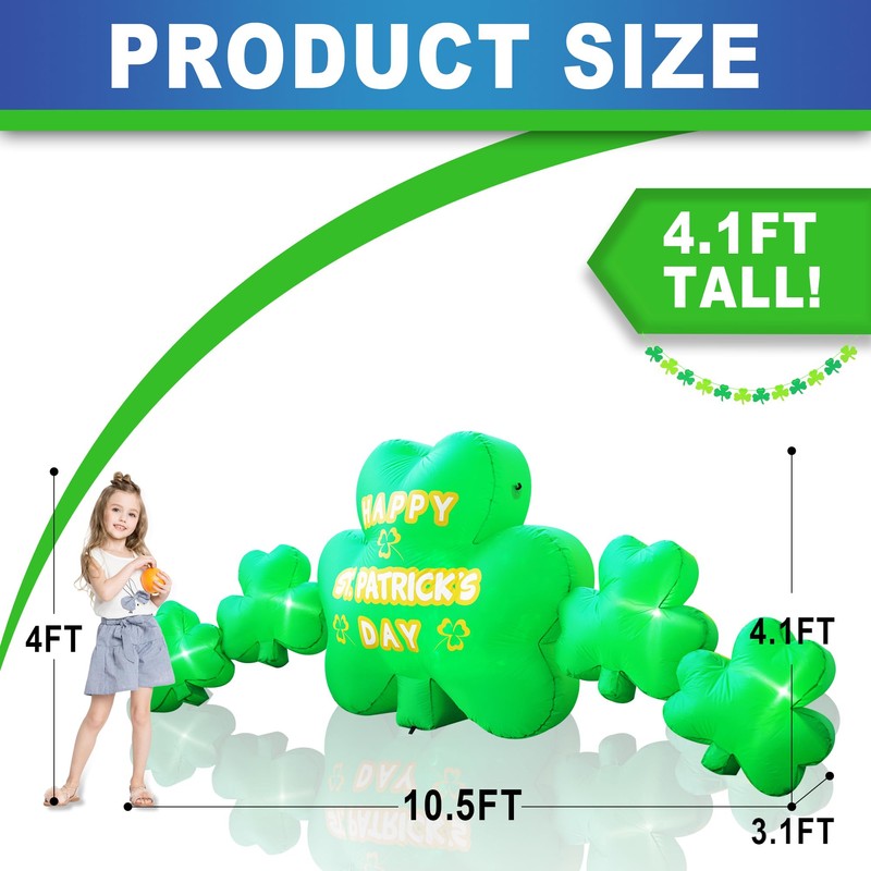 Joyfizzle 10.5FT Length St. Patricks Inflatables Shamrocks Built in Flash