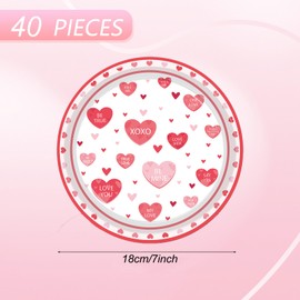 Valentine's Day Small Dessert Plates, Red Heart, 7 Inch, 40Pcs