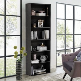 GRUSIGN 71" Tall Bookcase, 6-Tier Open Display Storage Shelves, Floor Standing Large Book Shelf for Living Room, Home Office, Bed Room, Black
