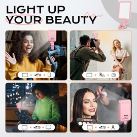 Datarm Rechargeable Soft Selfie Light for Phone, Camera, Laptop, 4-14H Battery Portable LED Light for Pictures, Phone Light Clip for Selfie, Vlog, TikTok, Makeup, Video Conference Pink