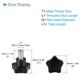 CoCud Star Clamping Knobs, M12 x 30mm Male Thread 48mm Head, Plastic Thumb Screw Grip Hand Knobs Threaded Bolt Black - (Applications: for Lathe Machinery), 2-Pieces