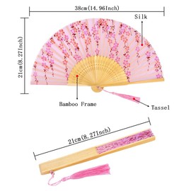 Amajiji Charming Elegant Modern Woman Handmade Bamboo Silk 8.27" (21cm) Folding Pocket Purse Hand Fan, Collapsible Transparent Holding Painted Fan with Silk Pouches/Wrapping. (CZT-04)