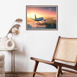 QAZWSX 5D Airplane Diamond Painting Kits for Adults, Airplane Flying Mountains 5D Diamond Art Crafts Home Wall Decor Gift Round Diamond Dots 12x16 inch