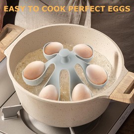 Silicone Egg Boiler Rack, Freestanding Holder with Anti-Scald Handle & Drainage Holes, Holds 6 Eggs for Soft & Hard Boiled Cooking, Easy Storage & Serving, Ideal for Families, Dorms & Small Kitchens