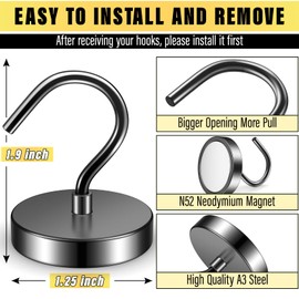 FINDMAG 6 Pack Magnetic Hooks, Black, 100 lbs Neodymium Magnetic Hooks, Magnet with Hooks, Extra Strong Magnetic Hooks for Camping, Magnetic Hooks with Strong Magnets for Cruise and Household