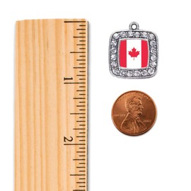 Inspired Silver - Canadian Flag - Silver Memory Charm for Women - Square Charm Jewelry Gift with Cubic Zirconia - Women's Charm for Bracelets