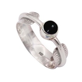 JEWELSTREZORO Cabochon-Schwarzer Onyx Edelstein- für Herren und Damen,Geschenkartikel, 925er-Sterling Silber Schmuck TSR370BY_11 (57 (18.1))