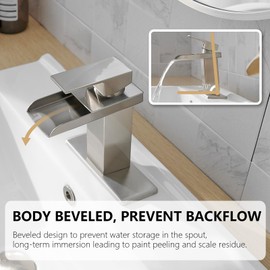 BATHLAVISH Waterfall Bathroom Sink Faucet, Brushed Nickel Single Hole Bathroom Faucet, Modern Single Handle Vanity Lavatory with Pop Up Drain Parts with Overflow Mixer Tap Commercial
