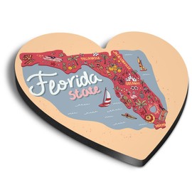 1x Heart MDF Magnet 6cm - Florida Map America USA Travel States - Fridge Locker Office Whiteboard Toolbox #58798