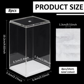 FINGERINSPIRE 8Pcs Figures Display Case 6.4x5.5x10.2cm Stackable Plastic Display Box Model Display Case with White Base Rectangle Clear Display Box Plastic Storage Showcase for Minifigures Collections