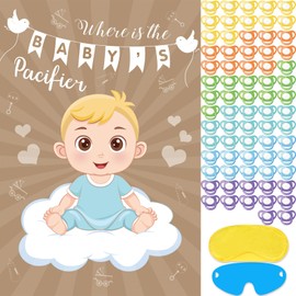 Hooqict Pin The Pacifier on The Baby Game Funny Baby Shower Games for Boys Birthday Party Baby Shower Activities, Large Pin The Dummy on The Baby Poster with 72 Pacifier Stickers