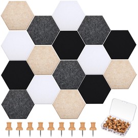 Mindsoft 16 Pcs Hexagon Cork Board for Walls with 50 Wooden Push Pins 6.7 x 5.9 in Hexagon Felt Bulletin Board Tiles Notice Self Adhesive Hanging Pin Board for Home Photo Office Memo Note, 4 Colors